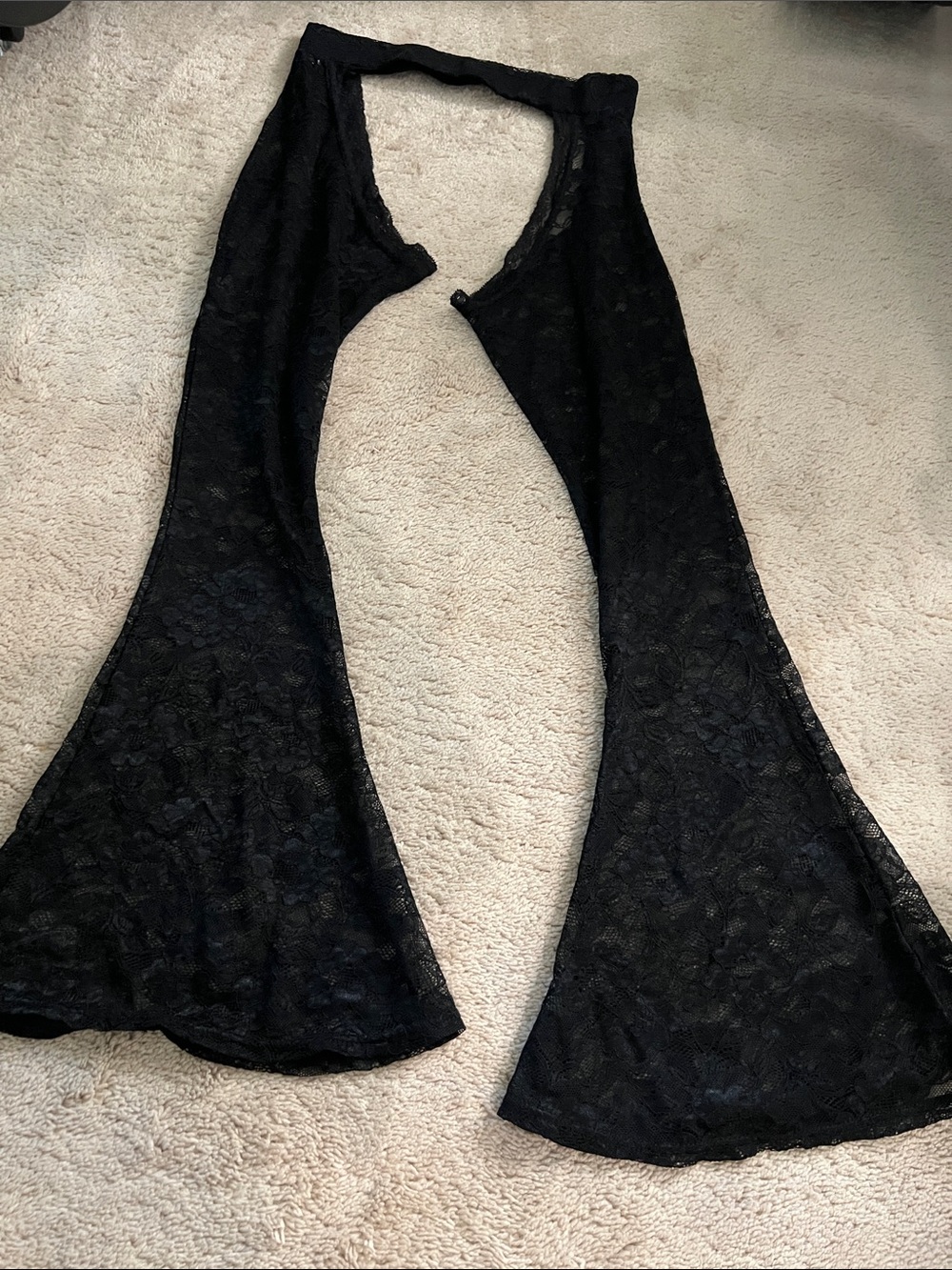 Black Lace Open-Front/ back flare pants